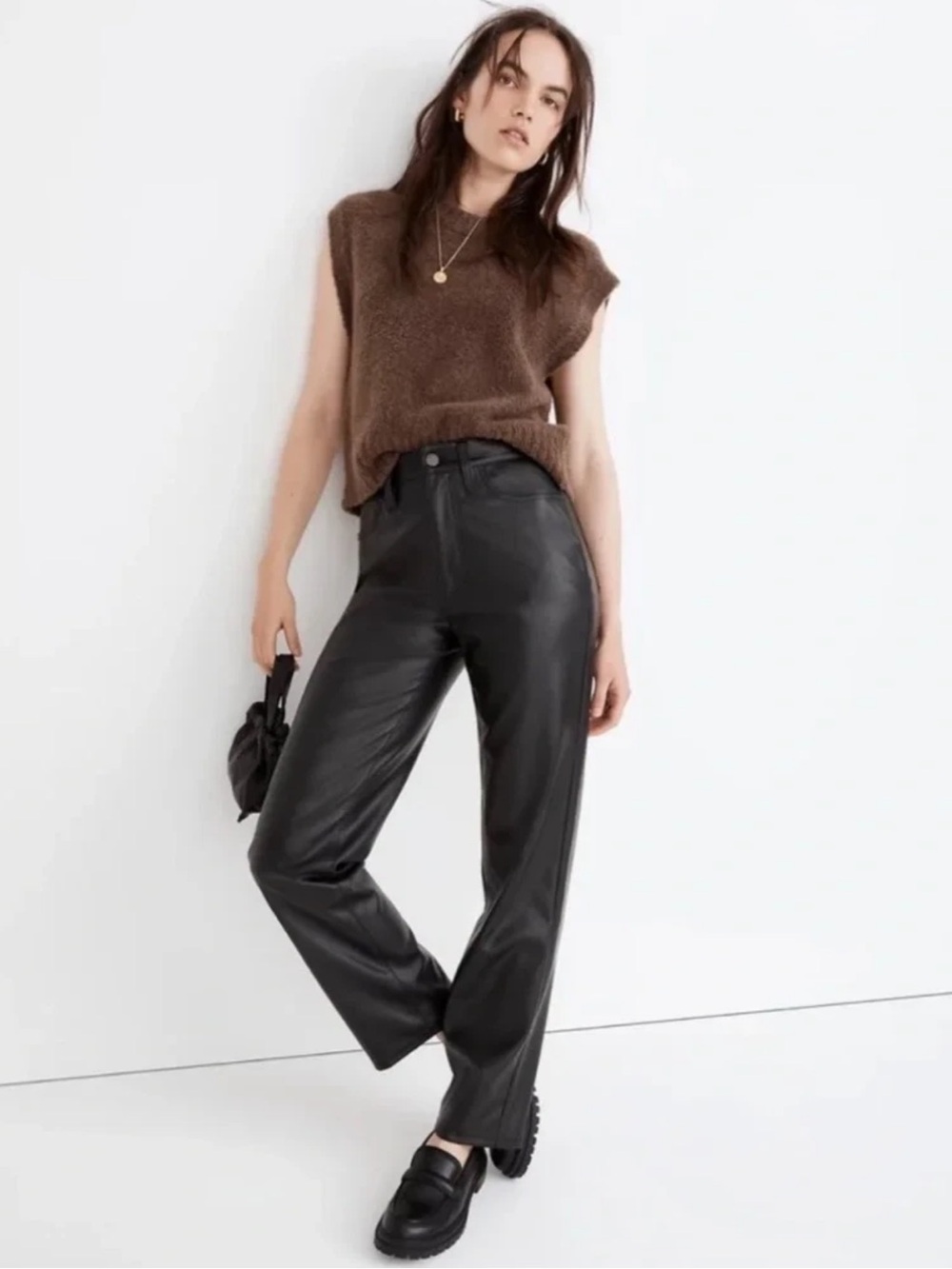 Madewell | The Perfect Vintage Straight Jeans Womens Size 30P Black Faux Leather - Picture 2 of 15